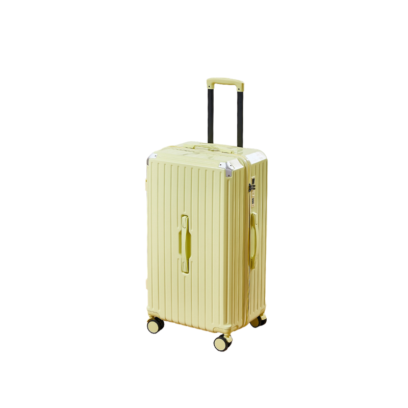 Thickened Suitcase – 5-Wheel, USB, Cup Holder, Hook, Double Mesh (Cheese Yellow) (TR-HARD-0053)
