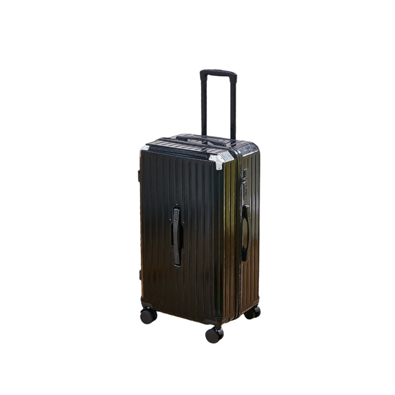 Thickened Suitcase – 5-Wheel, USB, Cup Holder, Hook, Double Mesh (Obsidian Black) (TR-HARD-0048)