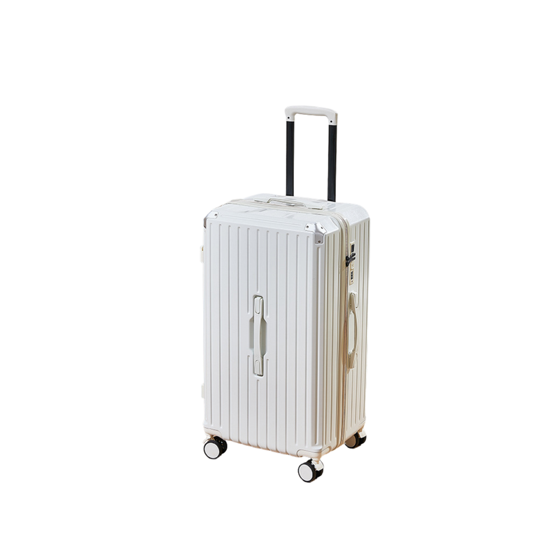 Thickened Suitcase – 5-Wheel, USB, Cup Holder, Hook, Double Mesh (Pure White) (TR-HARD-0049)