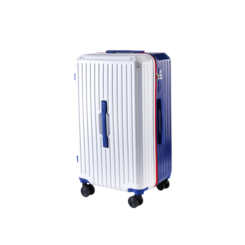 Large Capacity Durable Thickened Luggage – Anti-Burst Zipper & Spinner Wheels Travel Suitcase (White & Blue) (TR-HARD-0013)