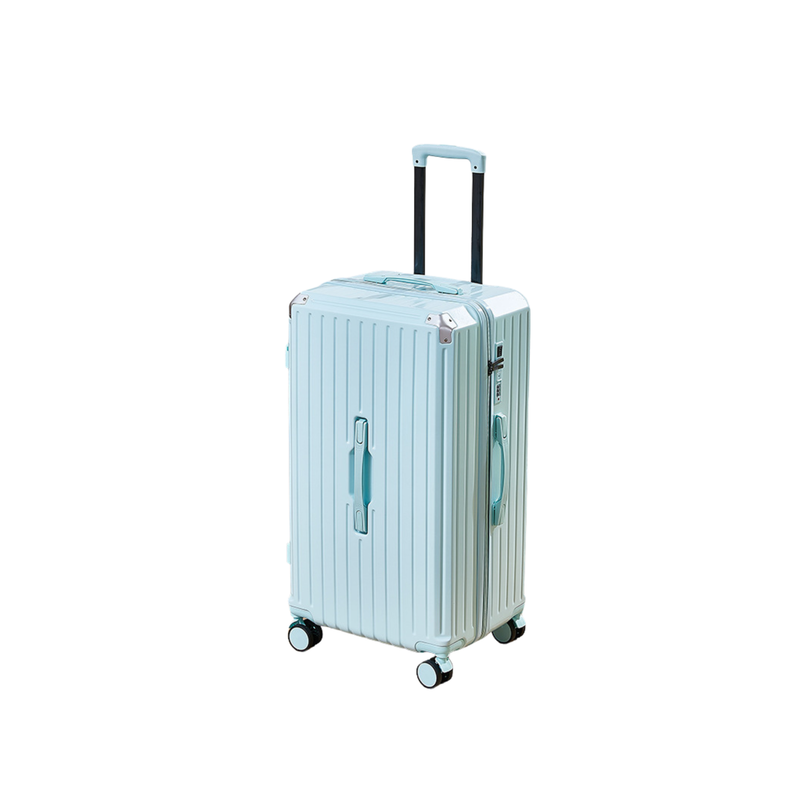 Thickened Suitcase – 5-Wheel, USB, Cup Holder, Hook, Double Mesh (Light Blue) (TR-HARD-0051)