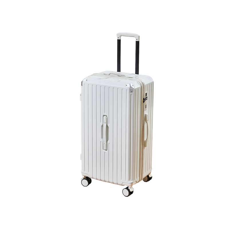 Thickened Suitcase – 5-Wheel, USB, Cup Holder, Hook, Double Mesh (Pure White) (TR-HARD-0049)
