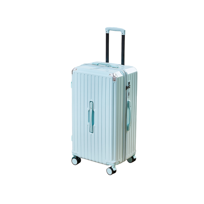 Thickened Suitcase – 5-Wheel, USB, Cup Holder, Hook, Double Mesh (Light Blue) (TR-HARD-0051)