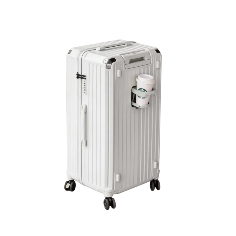Large Capacity Durable Suitcase – Upgraded Cup Holder (Elegant White) (TR-HARD-0038)