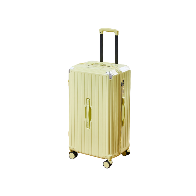 Thickened Suitcase – 5-Wheel, USB, Cup Holder, Hook, Double Mesh (Cheese Yellow) (TR-HARD-0053)