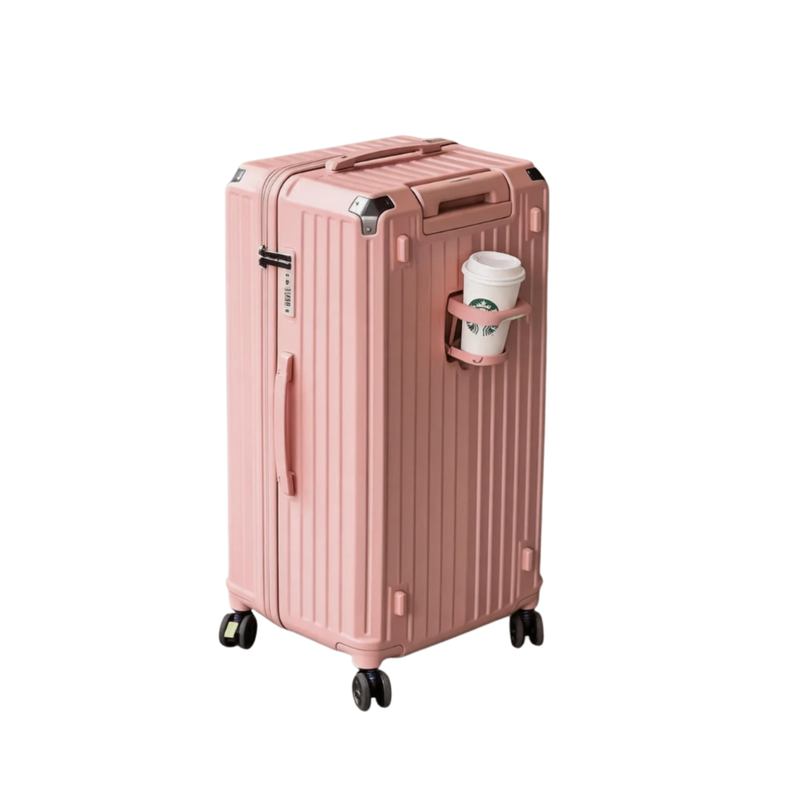 Large Capacity Durable Suitcase – Upgraded Cup Holder (Cornelian Pink) (TR-HARD-0040)
