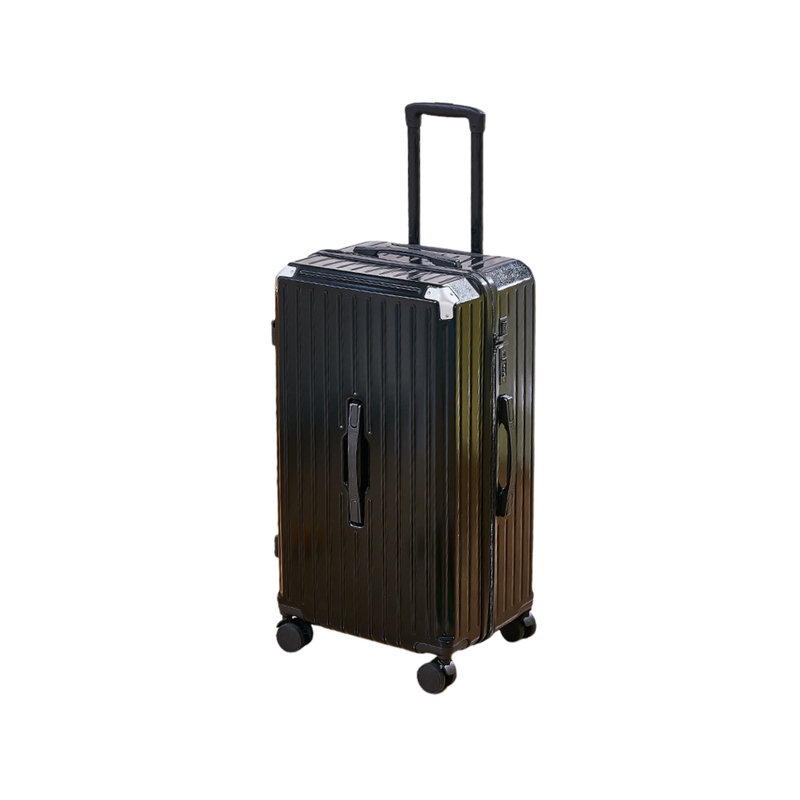Thickened Suitcase – 5-Wheel, USB, Cup Holder, Hook, Double Mesh (Obsidian Black) (TR-HARD-0048)