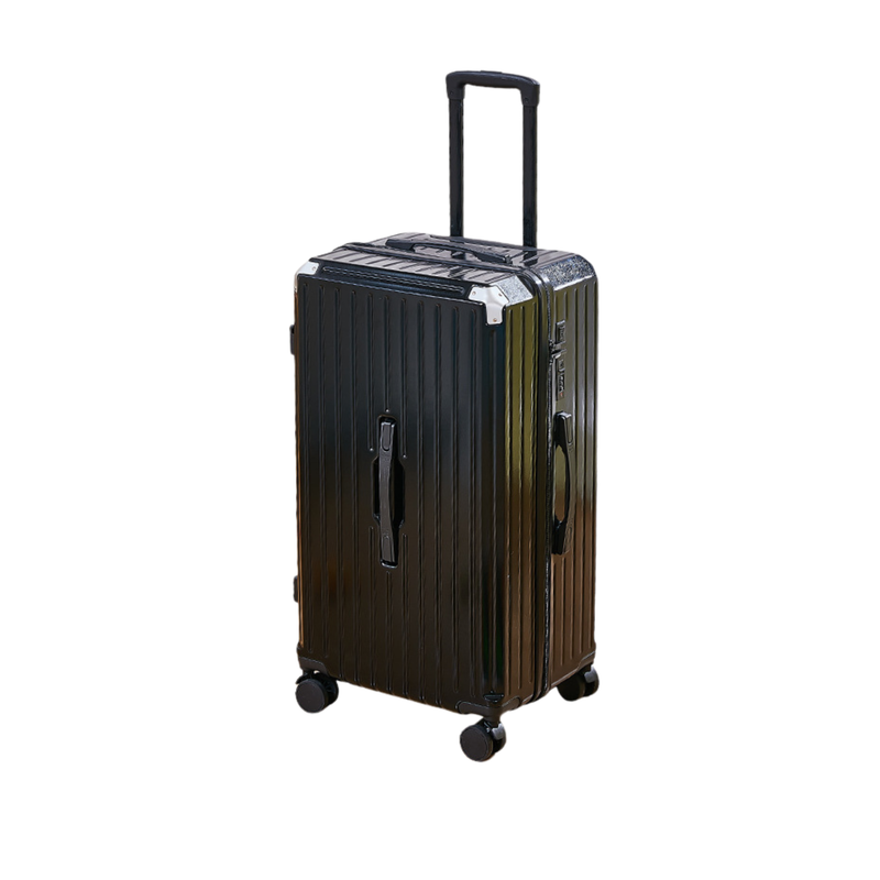 Thickened Suitcase – 5-Wheel, USB, Cup Holder, Hook, Double Mesh (Obsidian Black) (TR-HARD-0048)