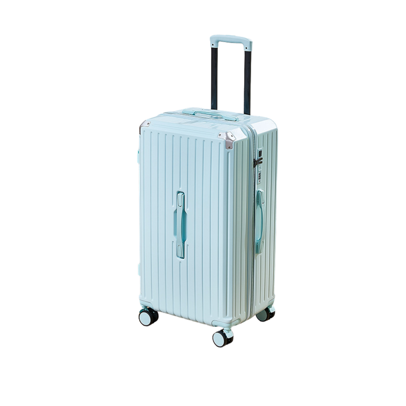 Thickened Suitcase – 5-Wheel, USB, Cup Holder, Hook, Double Mesh (Light Blue) (TR-HARD-0051)