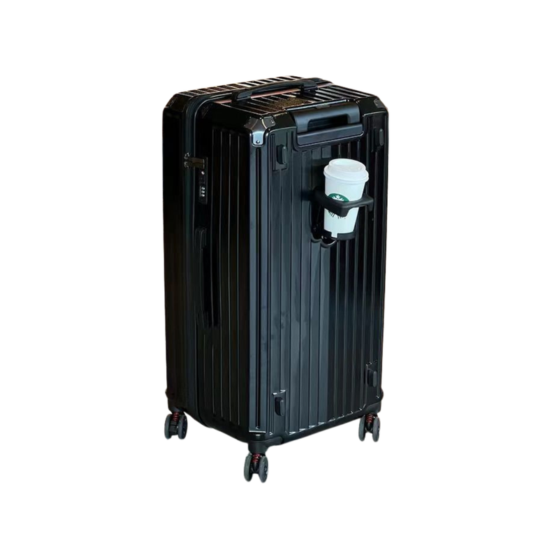 Large Capacity Durable Suitcase – Upgraded Cup Holder (Premium Black) (TR-HARD-0039)