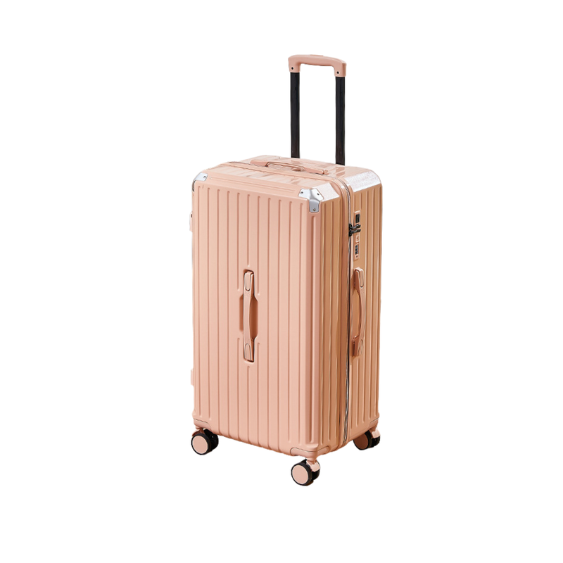Thickened Suitcase – 5-Wheel, USB, Cup Holder, Hook, Double Mesh (Cornelian Pink) (TR-HARD-0050)