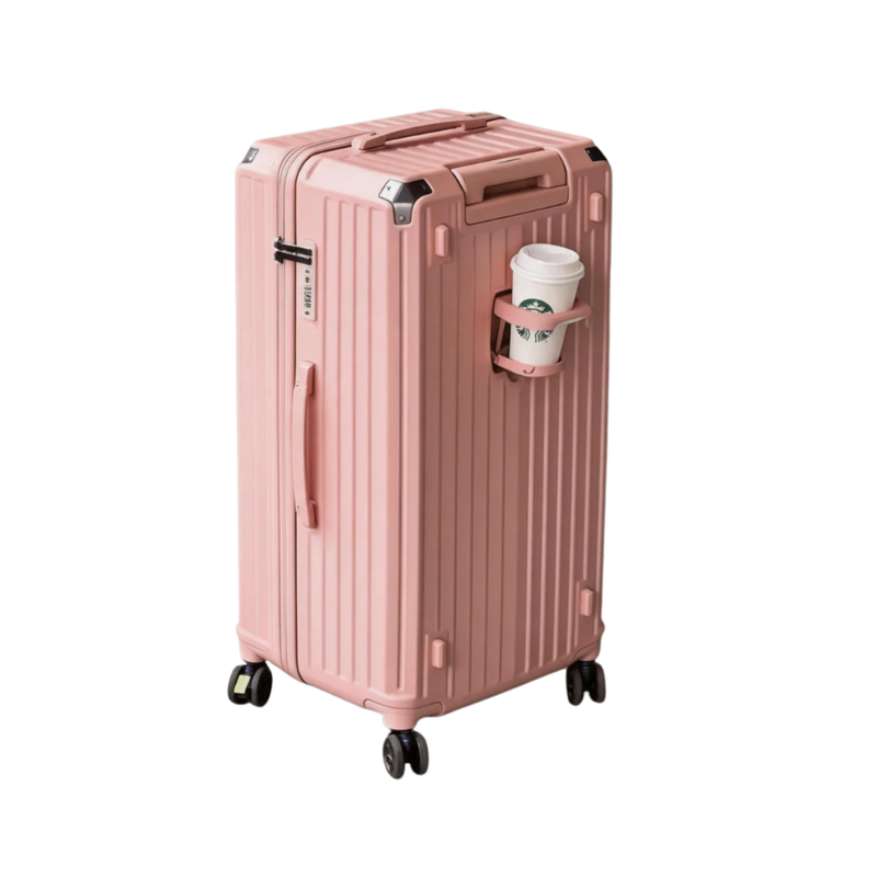 Large Capacity Durable Suitcase – Upgraded Cup Holder (Cornelian Pink) (TR-HARD-0040)