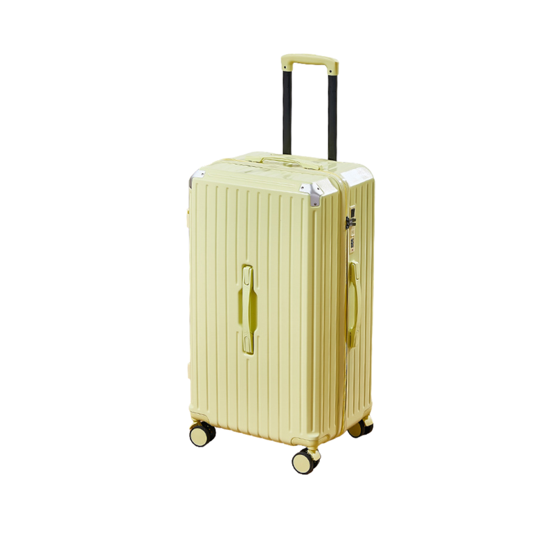 Thickened Suitcase – 5-Wheel, USB, Cup Holder, Hook, Double Mesh (Cheese Yellow) (TR-HARD-0053)