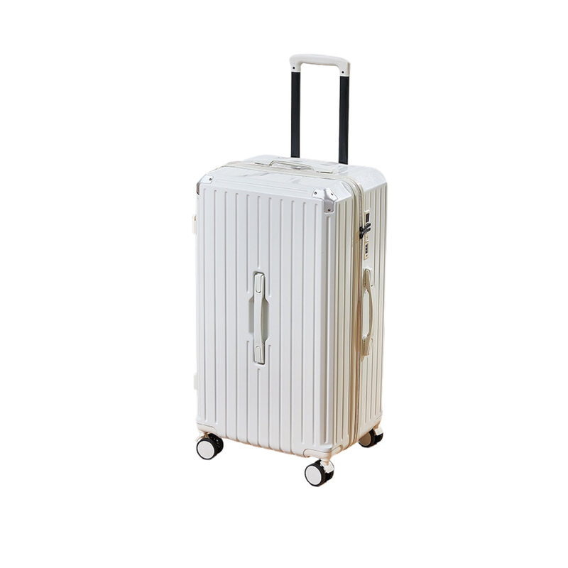 Thickened Suitcase – 5-Wheel, USB, Cup Holder, Hook, Double Mesh (Pure White) (TR-HARD-0049)