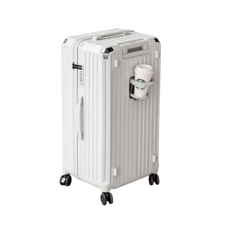 Large Capacity Durable Suitcase – Upgraded Cup Holder (Elegant White) (TR-HARD-0038)