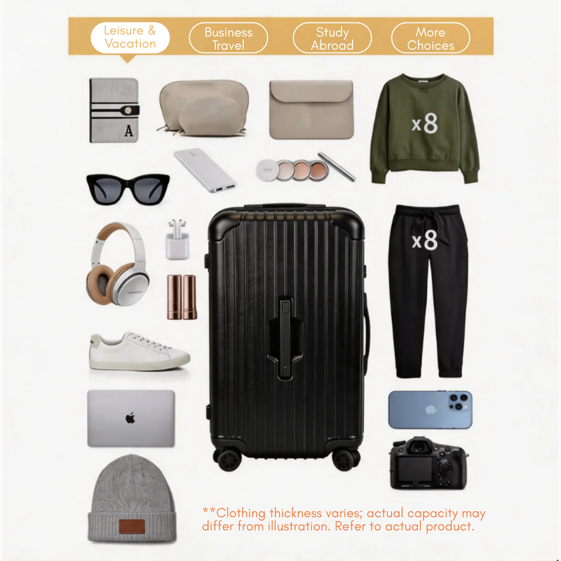 Little Fresh Suitcase – 7:3 Split Lightweight Travel Luggage (Black) (TR-HARD-0010)