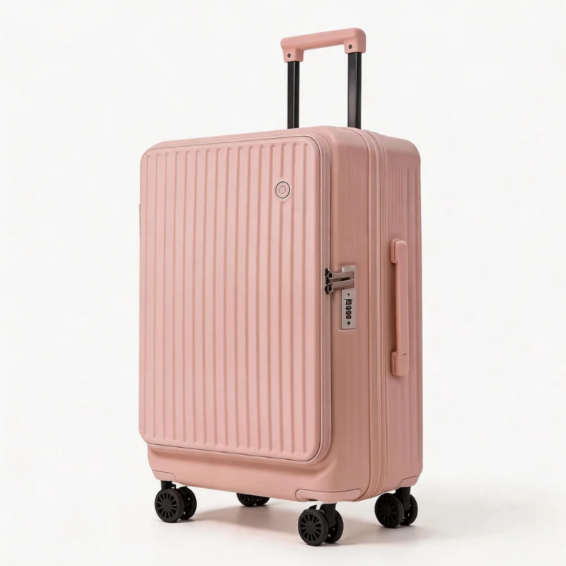 Side-Open Expandable Suitcase – Travel Luggage with Spinner Wheels (Cherry Pink) (TR-HARD-0097)