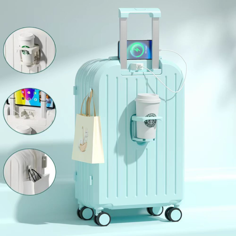 Little Fresh Suitcase – USB & Cup Holder (Sky Blue) (TR-HARD-0028)