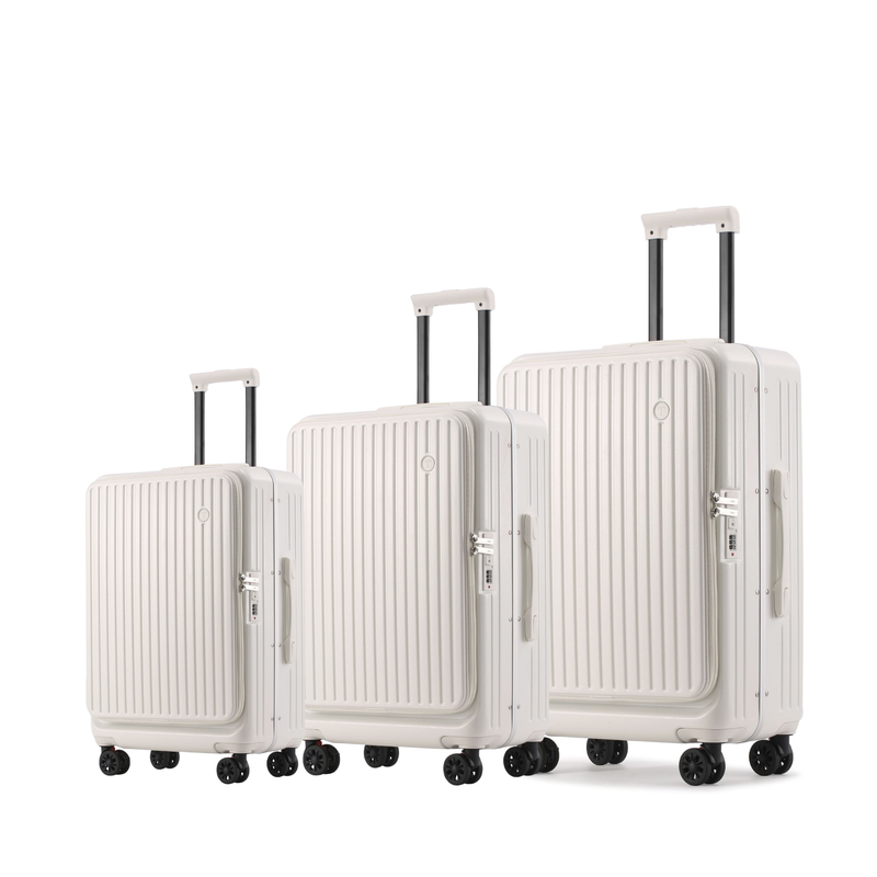 Side‑Open Suitcase – Aluminum Frame, Non‑Expandable, 1/9 Split (Milky White) (TR-HARD-0087)