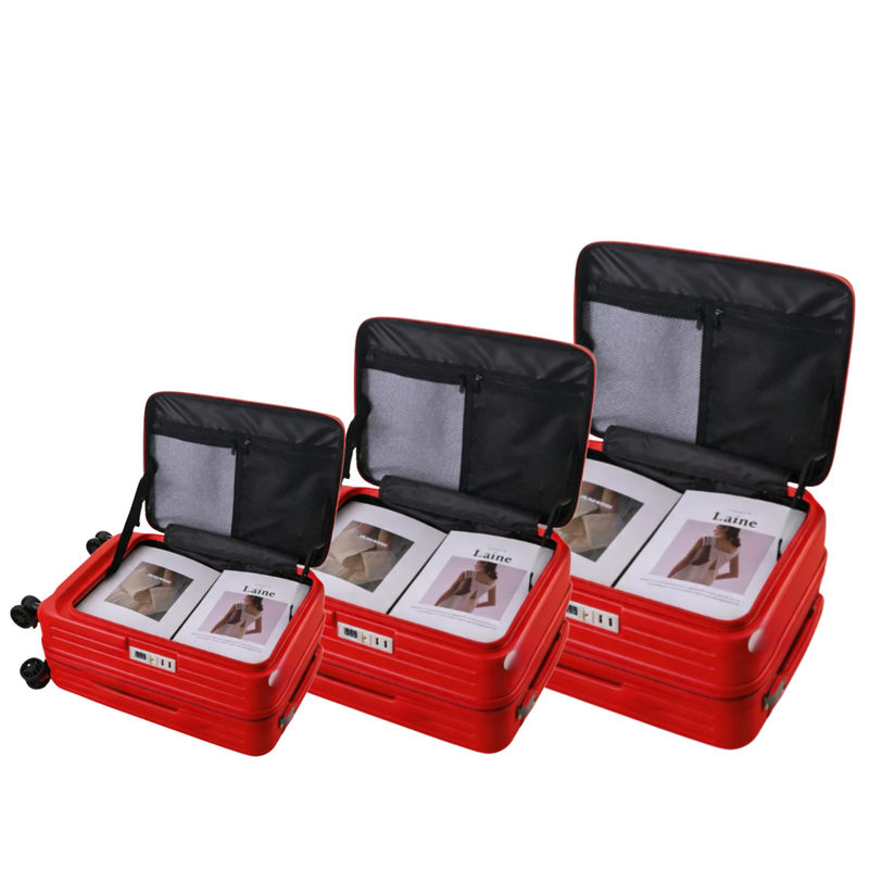 Side‑Open Expandable Suitcase – Zipper Expandable, 1/9 Split (China Red) (TR-HARD-0099)