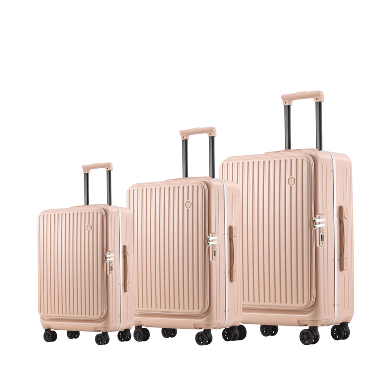 Side‑Open Suitcase – Aluminum Frame, Non‑Expandable, 1/9 Split (Milk Tea) (TR-HARD-0088)