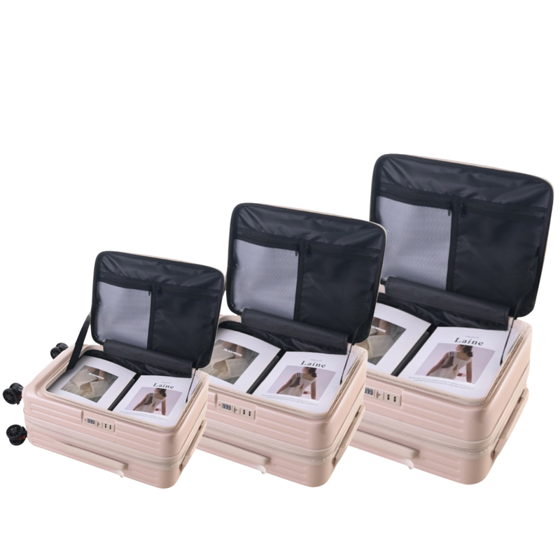 Side‑Open Expandable Suitcase – Zipper Expandable, 1/9 Split (Milk Tea) (TR-HARD-0092)