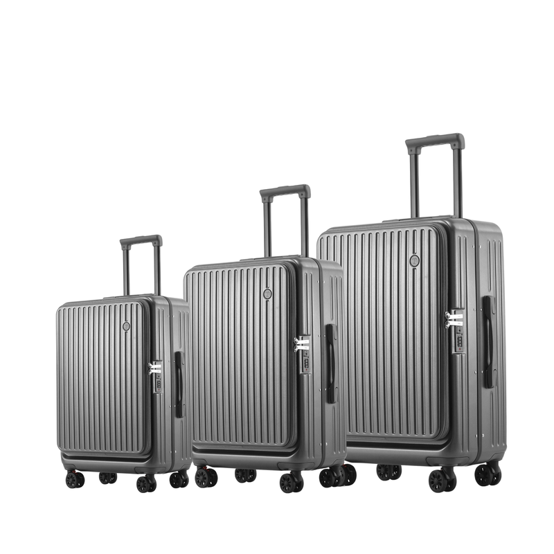 Side‑Open Suitcase – Aluminum Frame, Non‑Expandable, 1/9 Split (Pearl Gray) (TR-HARD-0089)
