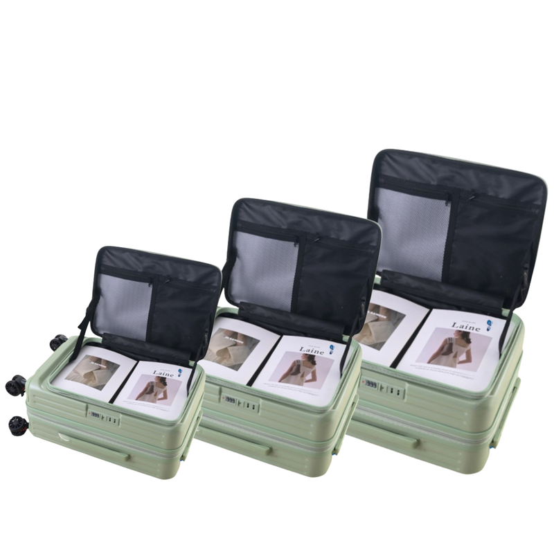Side‑Open Expandable Suitcase – Zipper Expandable, 1/9 Split (Matcha Green) (TR-HARD-0096)