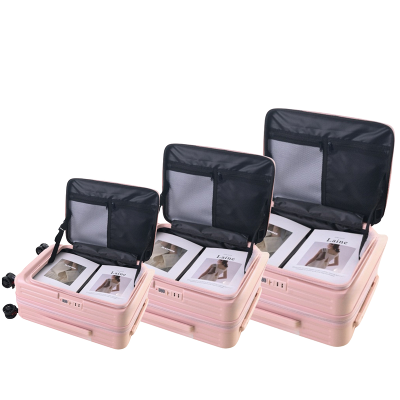 Side‑Open Expandable Suitcase – Zipper Expandable, 1/9 Split (Sakura Pink) (TR-HARD-0097)