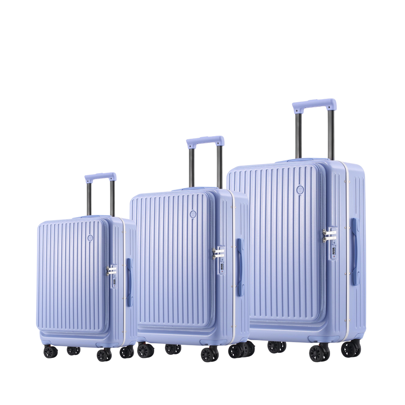 Side‑Open Suitcase – Aluminum Frame, Non‑Expandable, 1/9 Split (Azure Blue) (TR-HARD-0090)