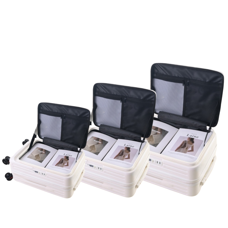 Side‑Open Expandable Suitcase – Zipper Expandable, 1/9 Split (Milky White) (TR-HARD-0091)