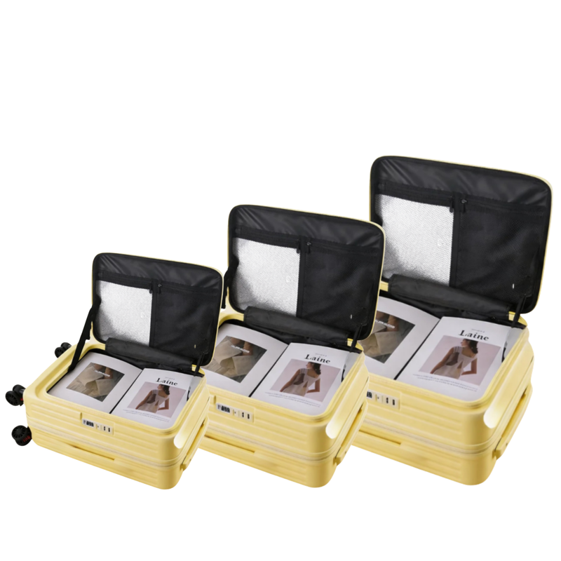Side‑Open Expandable Suitcase – Zipper Expandable, 1/9 Split (Lemon Yellow) (TR-HARD-0098)