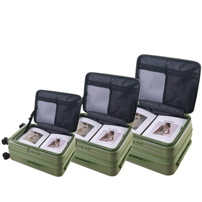 Side‑Open Expandable Suitcase – Zipper Expandable, 1/9 Split (Army Green) (TR-HARD-0095)