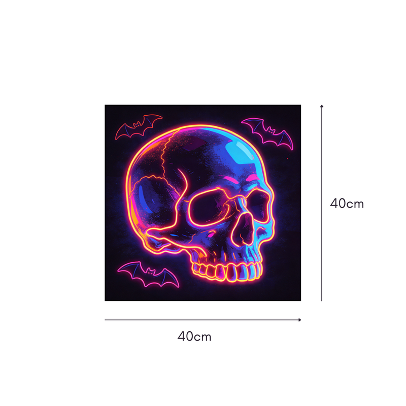 Neon Skull Cyber Mahjongg Mat – Glowing Cyberpunk Halloween Decor (MJ-MT-HW-0019)