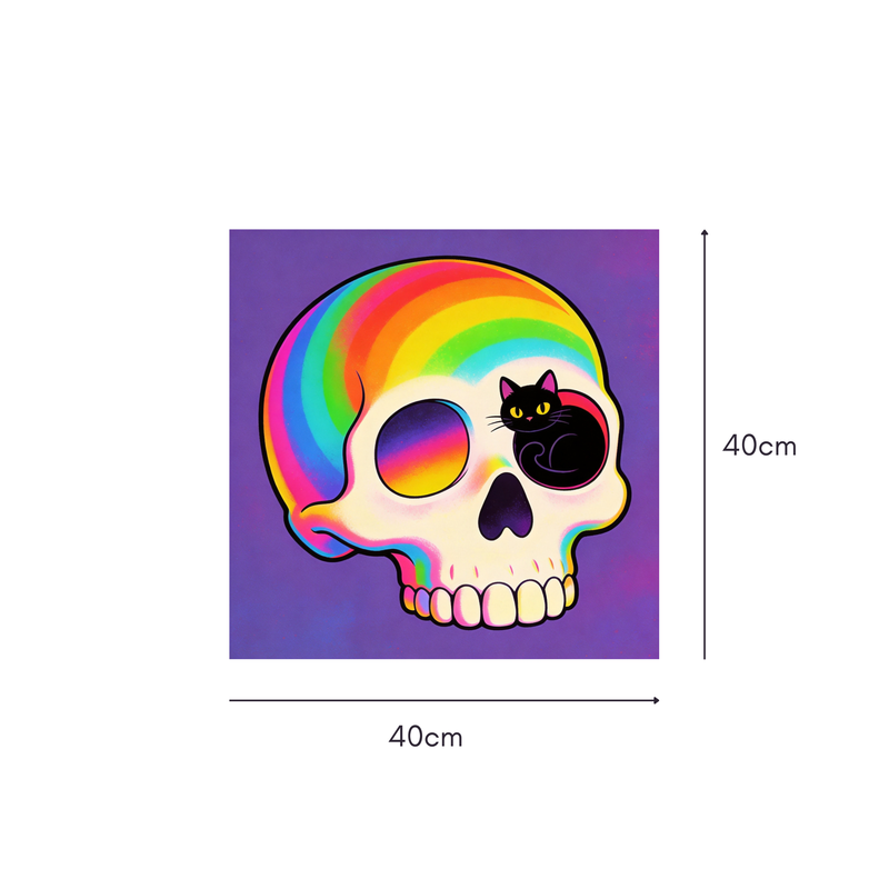 Rainbow Skull Cat Mahjongg Mat – Pop Art Halloween Decor (MJ-MT-HW-0007)