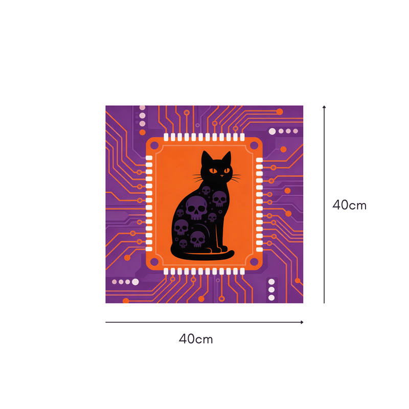 Cyber Skull Cat Mahjongg Mat – Digital Halloween Decor (MJ-MT-HW-0008)