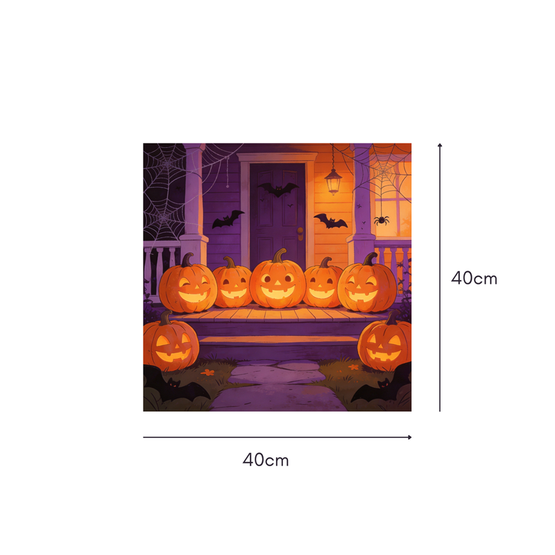 Porch Pumpkin Party Mahjongg Mat – Halloween Porch Scene with Glowing Pumpkins (MJ-MT-HW-0016)
