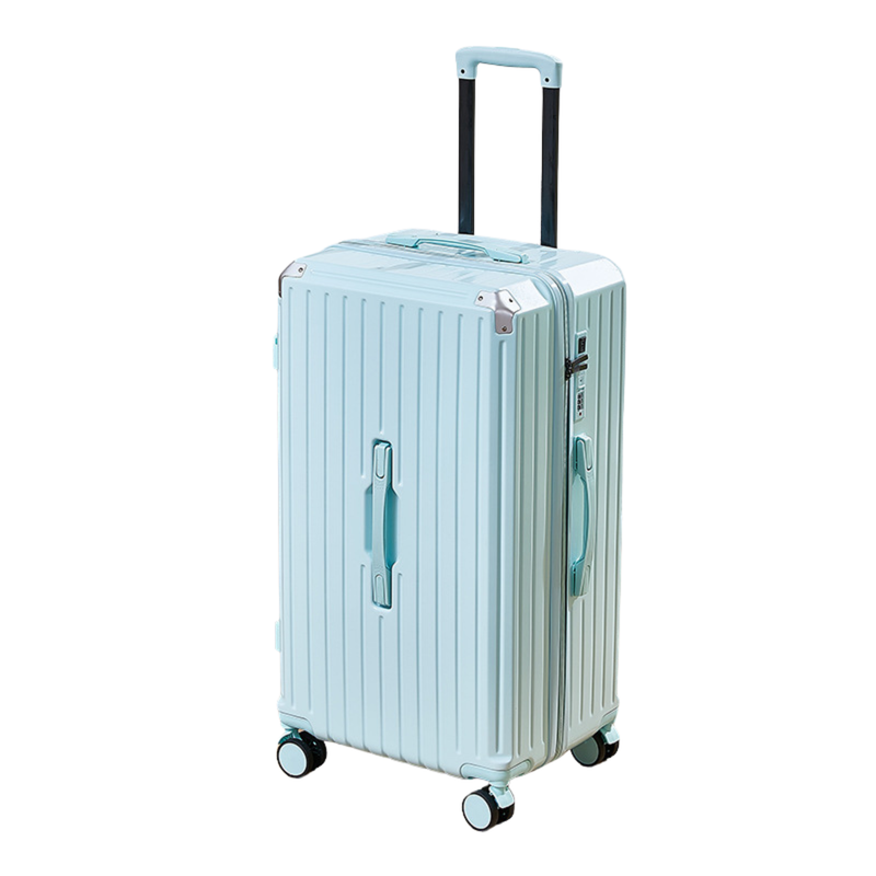 Thickened Suitcase – 5-Wheel, USB, Cup Holder, Hook, Double Mesh (Light Blue) (TR-HARD-0051)