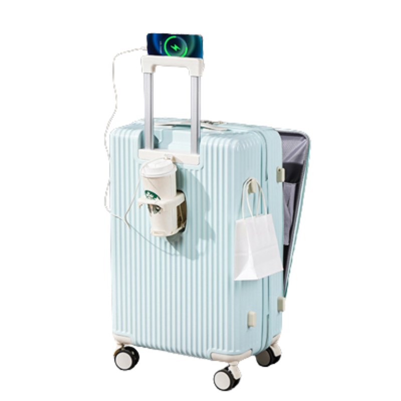 Front-Opening Multi-Functional Suitcase – Thickened Hardshell Luggage with USB Charging Port & Spinner Wheels (Mint Green) (TR-HARD-0076)