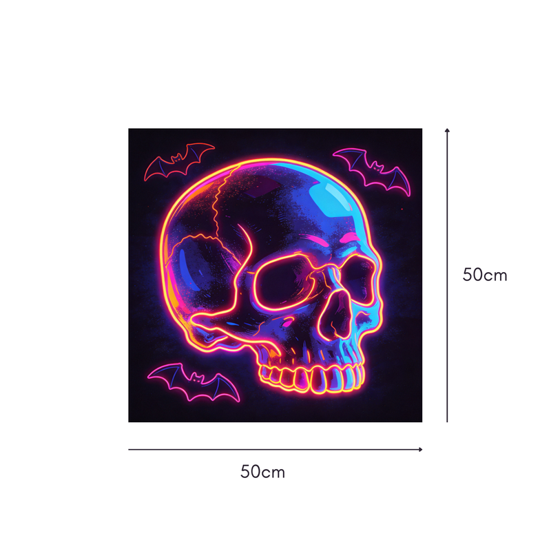Neon Skull Cyber Mahjongg Mat – Glowing Cyberpunk Halloween Decor (MJ-MT-HW-0019)