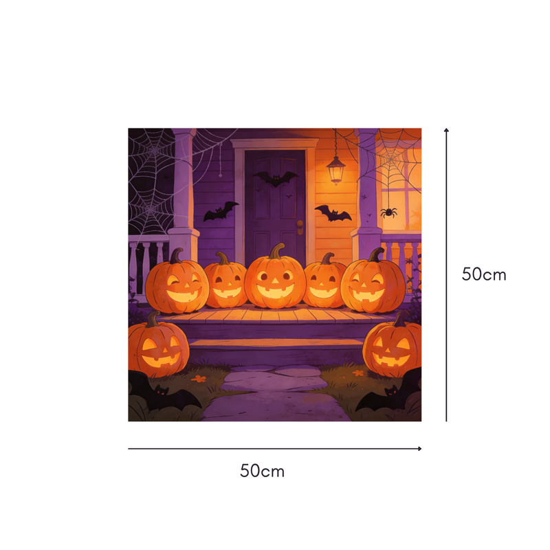 Porch Pumpkin Party Mahjongg Mat – Halloween Porch Scene with Glowing Pumpkins (MJ-MT-HW-0016)