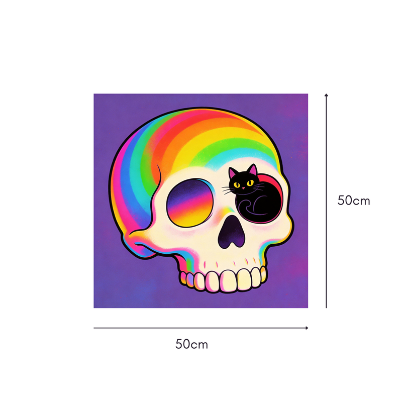 Rainbow Skull Cat Mahjongg Mat – Pop Art Halloween Decor (MJ-MT-HW-0007)