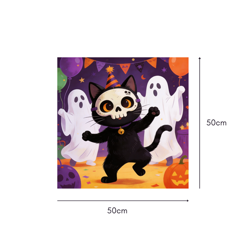 Skeleton Dance Party Mahjongg Mat – Halloween Cat & Ghost Decor (MJ-MT-HW-0006)