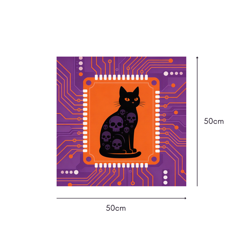 Cyber Skull Cat Mahjongg Mat – Digital Halloween Decor (MJ-MT-HW-0008)