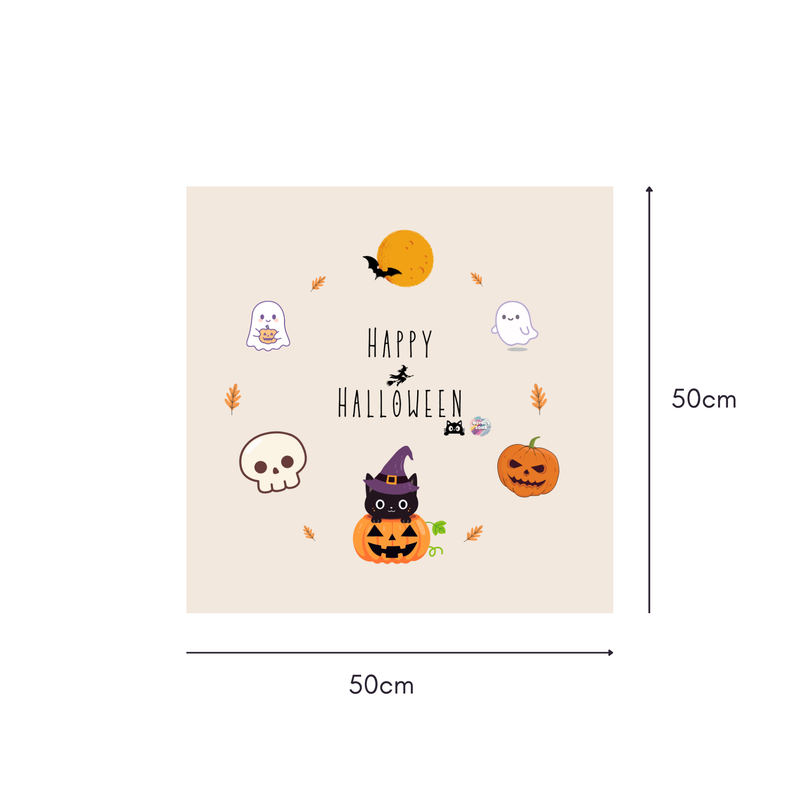 Sweet Spooky Moon Mahjongg Mat – Cute Halloween Bat, Cat & Pumpkin Design (MJ-MT-HW-0023)