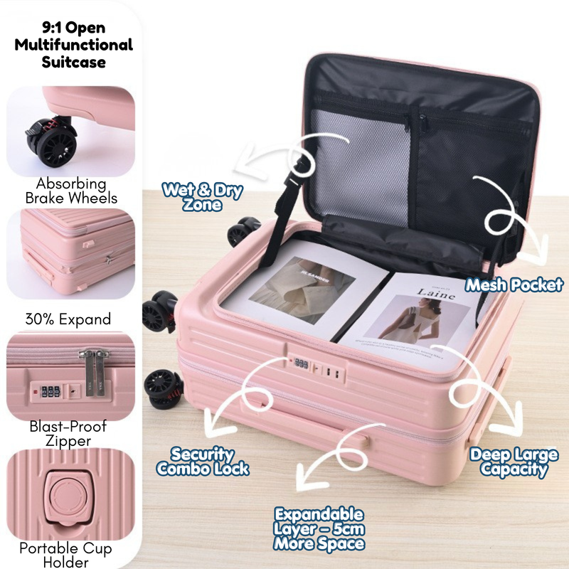 Side‑Open Expandable Suitcase – Zipper Expandable, 1/9 Split (Sakura Pink) (TR-HARD-0097)