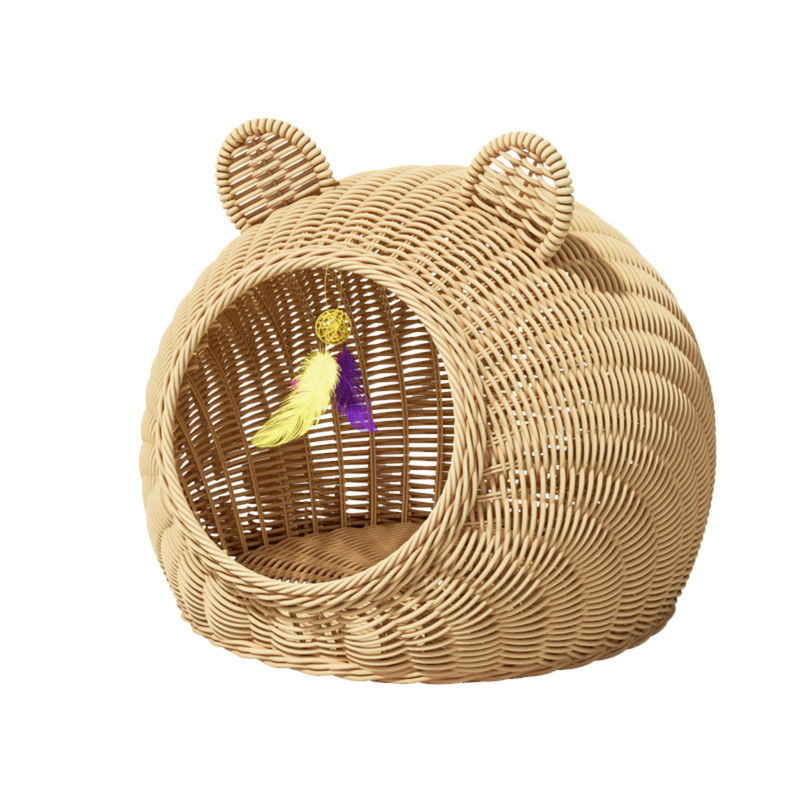 Semi‑Enclosed Wicker Pet Bed – Washable, Breathable, All‑Season Comfort (PB-BS-0004)