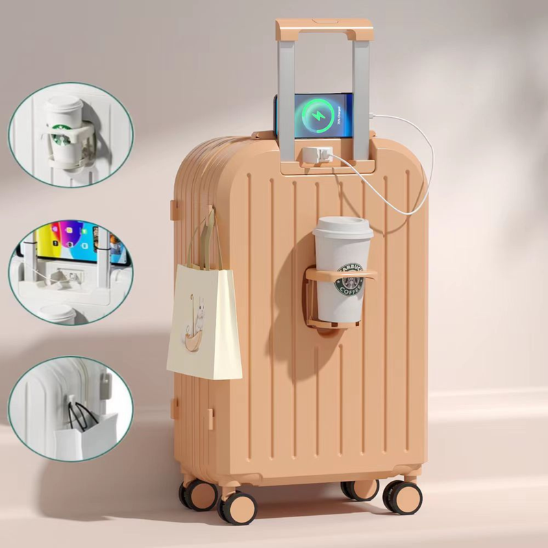 Little Fresh Suitcase – USB & Cup Holder (Sakura Pink) (TR-HARD-0030)