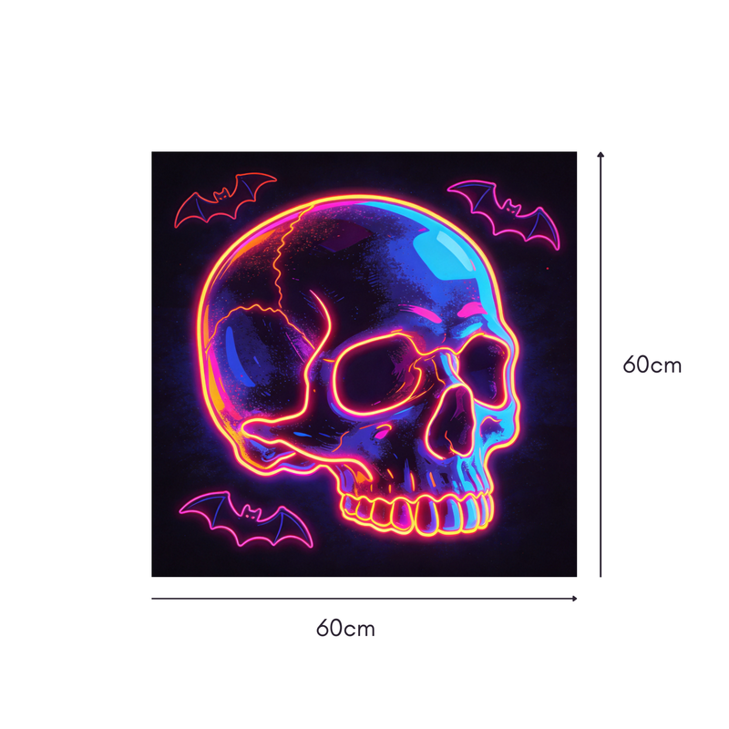 Neon Skull Cyber Mahjongg Mat – Glowing Cyberpunk Halloween Decor (MJ-MT-HW-0019)