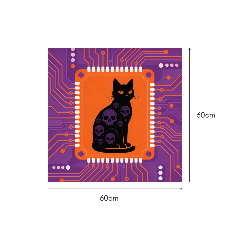 Cyber Skull Cat Mahjongg Mat – Digital Halloween Decor (MJ-MT-HW-0008)